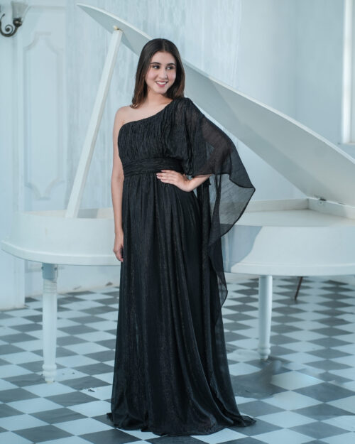 Verona Embellished Plunge Neck Halter Neck Evening Gown in Black | Oh Polly
